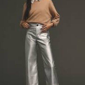 The Colette Cropped Wide-Leg Faux Leather Pants by Maeve SILVER size 30